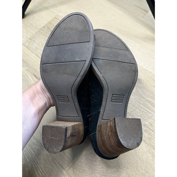 Women's TOMS Black Majorca Perforated Suede Peep Toe Ankle Bootie Block Heel 8.5 - Picture 5 of 7